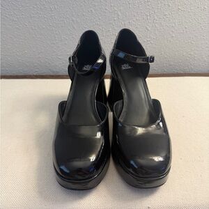 Black Patent Mary Jane Platform Heels - Women